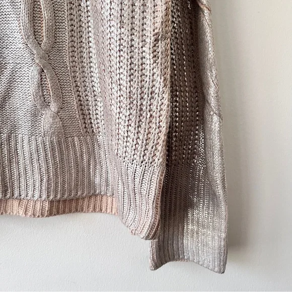 Simply Vera Vera Wang Metallic Silver Women's Cable Knit Pullover Tan Sweater L - Picture 6 of 10